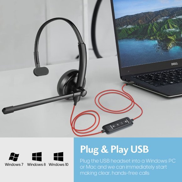HROEENOI USB Headset, PC Headset with Noise Cancelling Microphone for Laptop - Picture 3 of 4